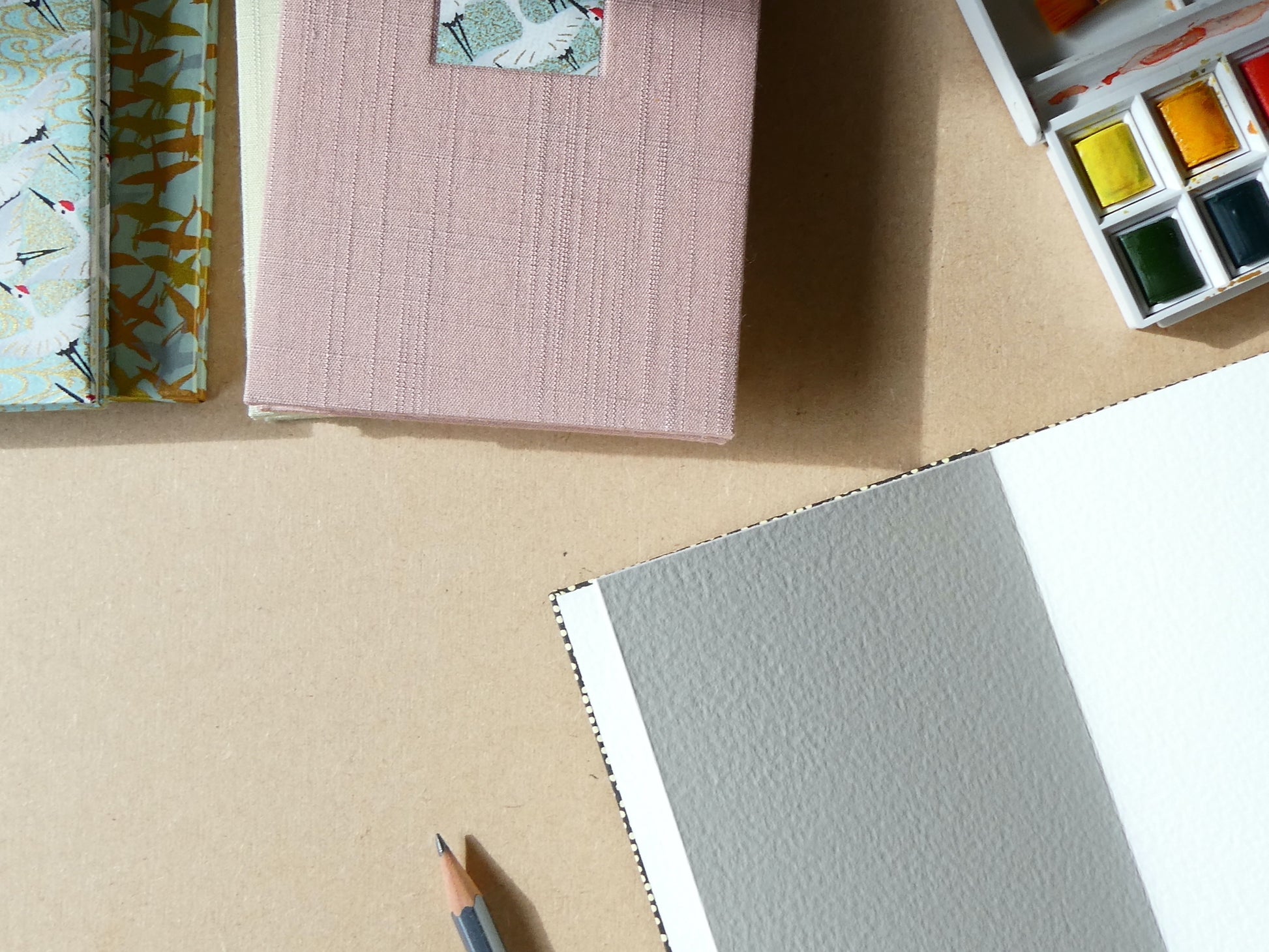 Silk and Chiyogami Concertina Watercolour Sketchbooks hand bound by Celandine Books