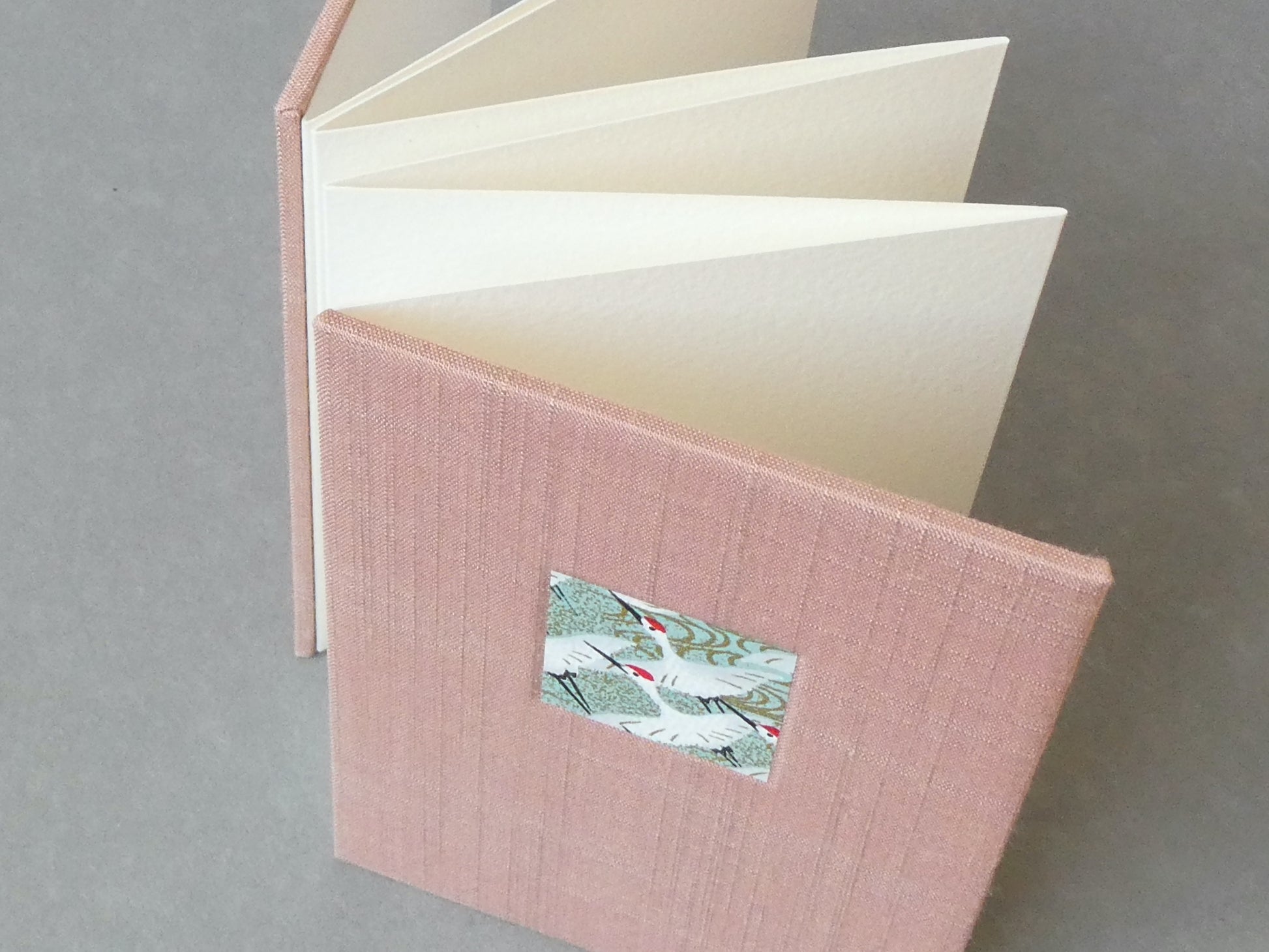 Rose Silk and Chiyogami Concertina Watercolour Sketchbook open handmade by Celandine Books