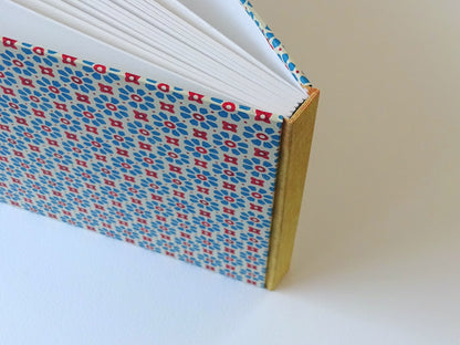 large hand bound watercolour sketchbook with blue Italian pattern paper