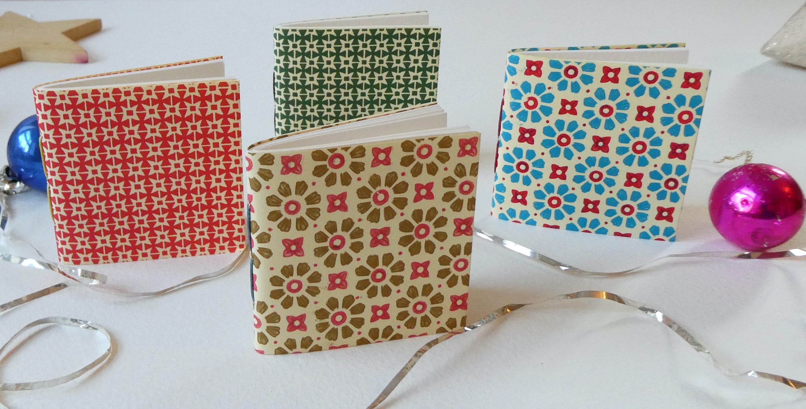 Celandine Books  Florentine Mini Books with baubles and tinsel