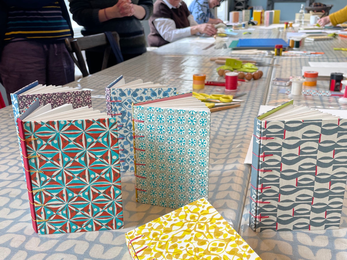 Celandine Books bookbinding workshop a group of handmade Secret Belgian bindings