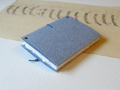 blue handmade paper mini book back view