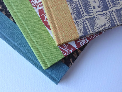 detail of 3 sketchbooks with enid marx pattern papers